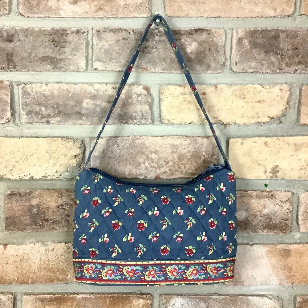 QK Quilted Blue Floral Shoulder Bag